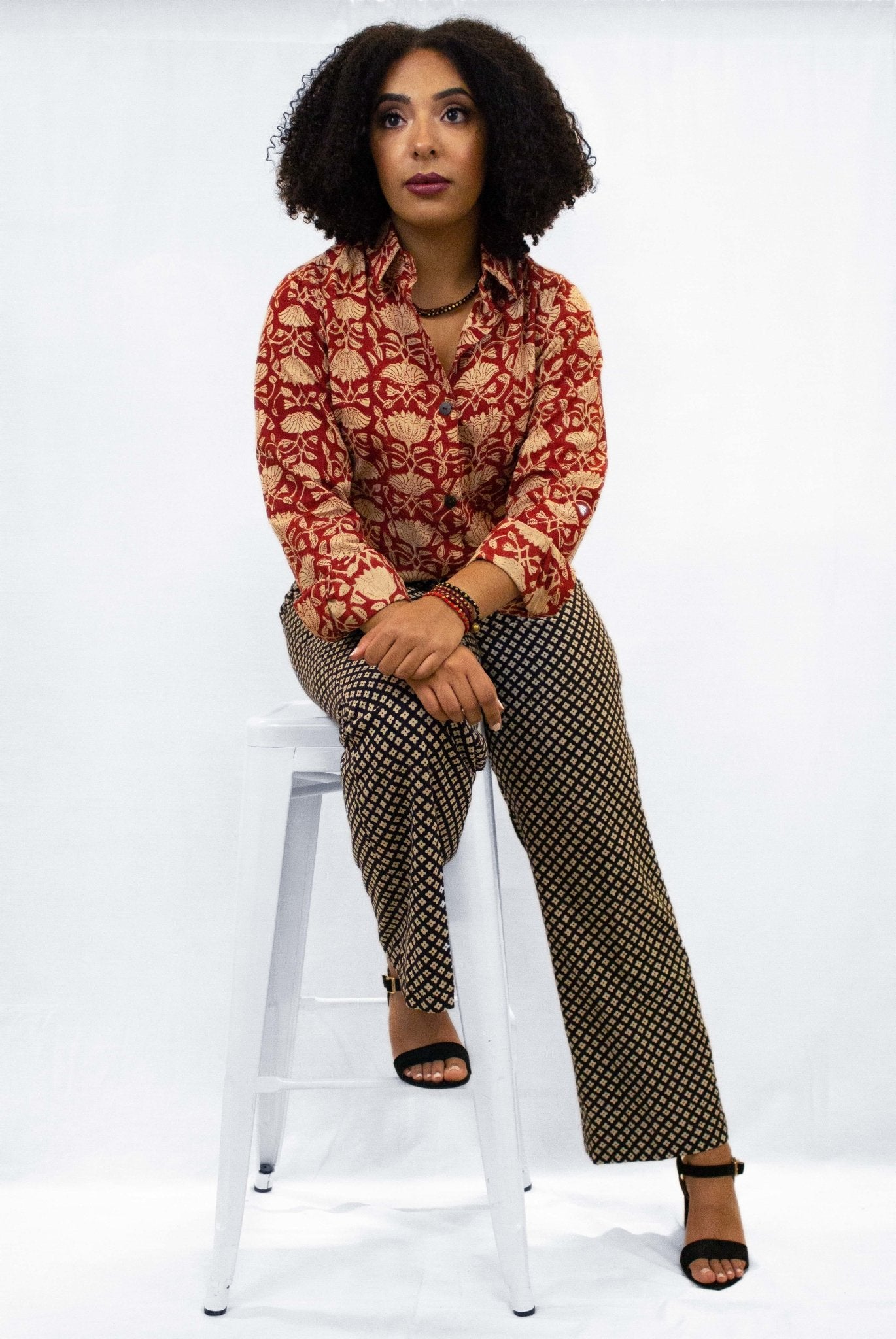 Block Print Apple Button Down - CHYATEE