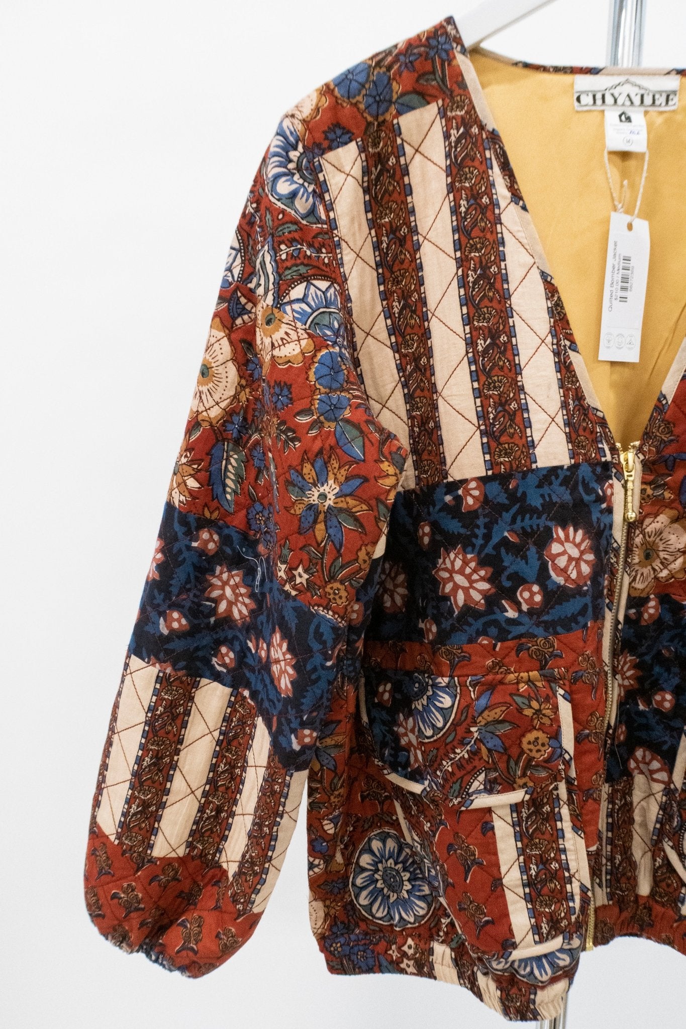 Block Printed Quilted Bomber Jacket - CHYATEE