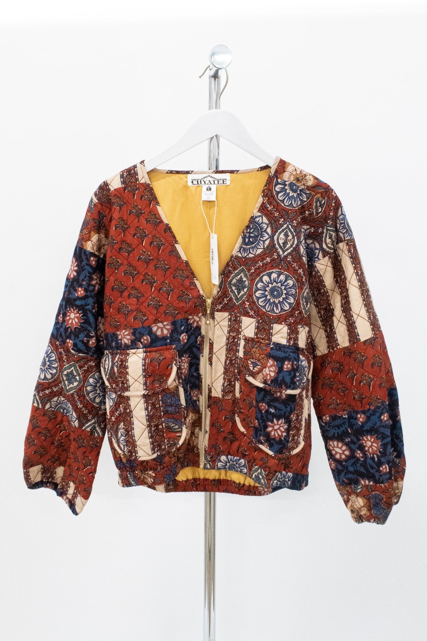 Block Printed Quilted Bomber Jacket - CHYATEE