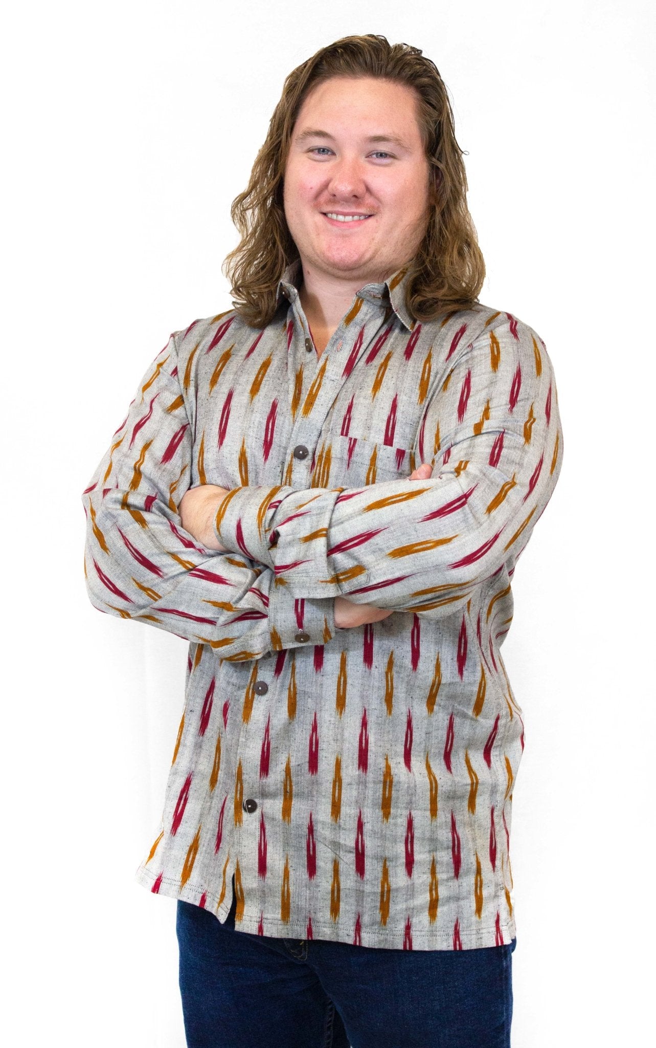 Gray Ikat Button Down - CHYATEE
