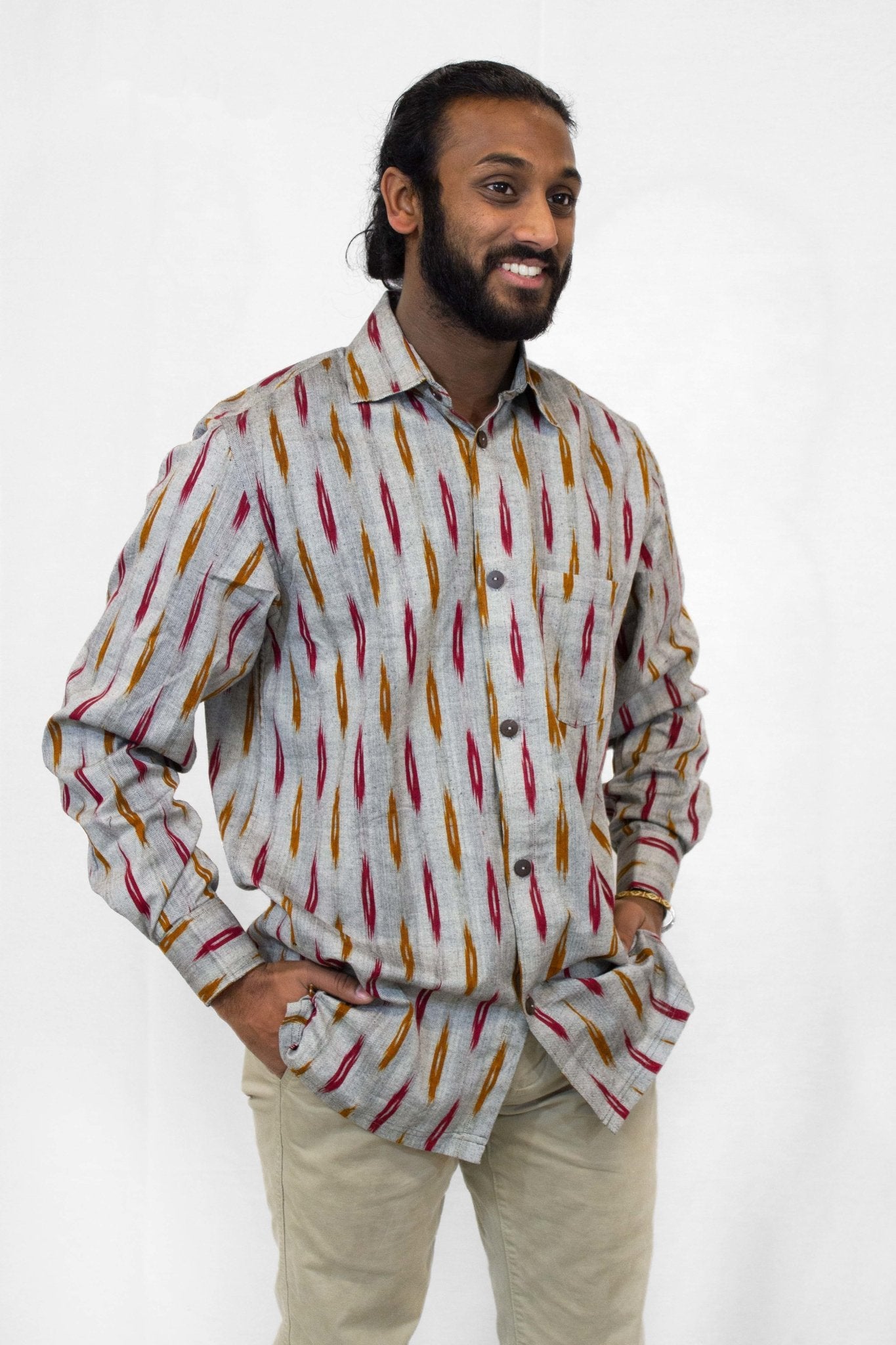 Gray Ikat Button Down - CHYATEE