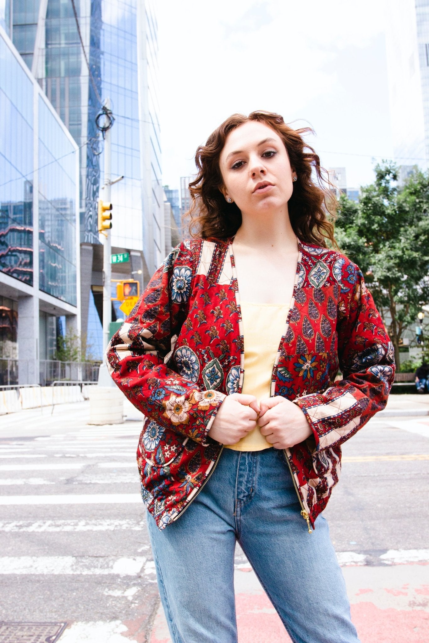 Block Printed Quilted Bomber Jacket - CHYATEE