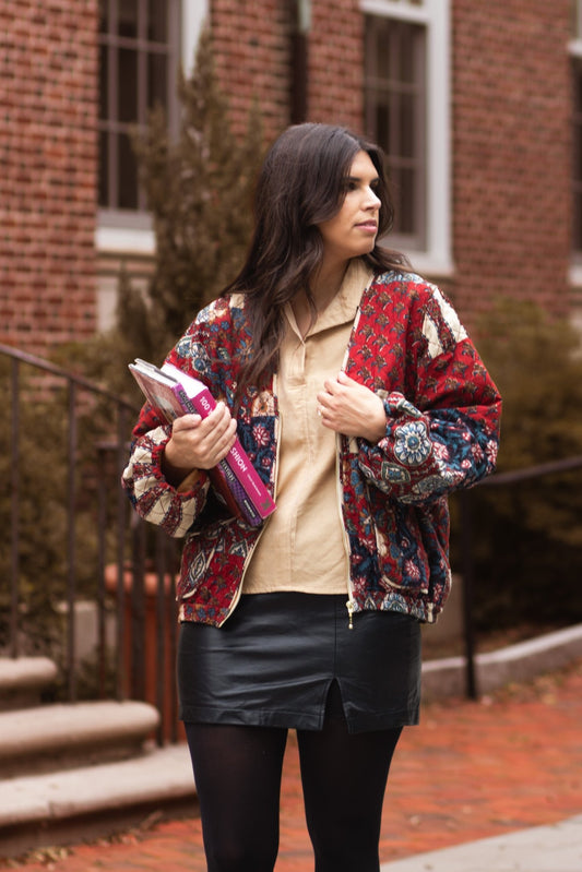 Block Printed Quilted Bomber Jacket - CHYATEE