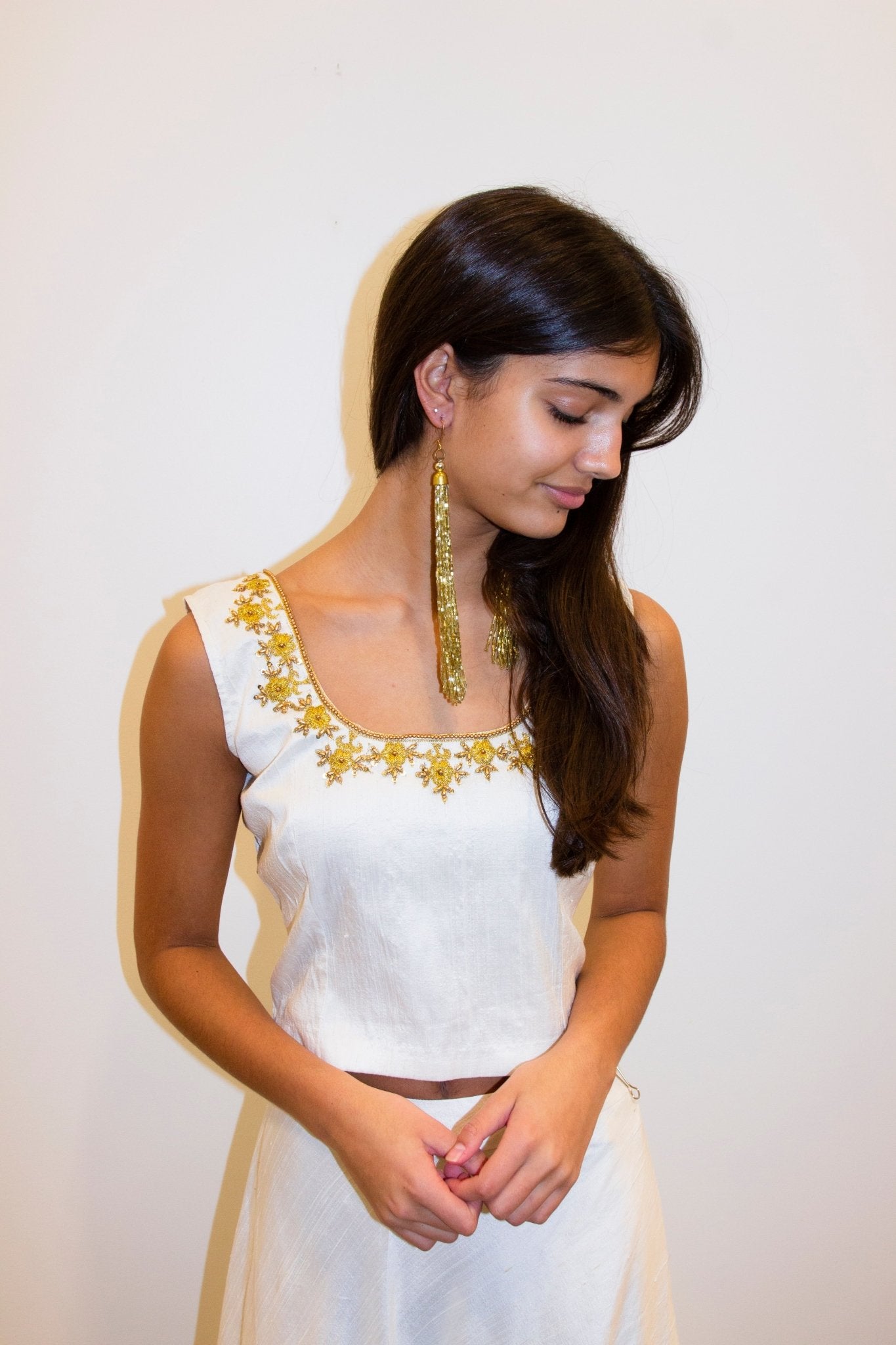 CHYATEE BESPOKE| Ivory Silk & Gold Leaf Lengha - CHYATEE