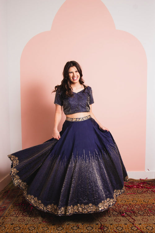 CHYATEE BESPOKE | Midnight Sparkle Lengha - CHYATEE