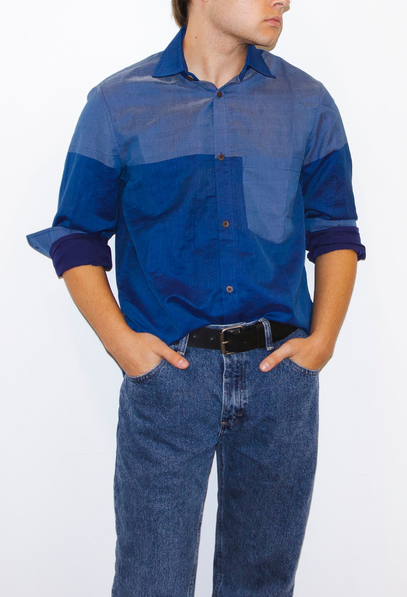 Indigo Color Block Button Down - CHYATEE