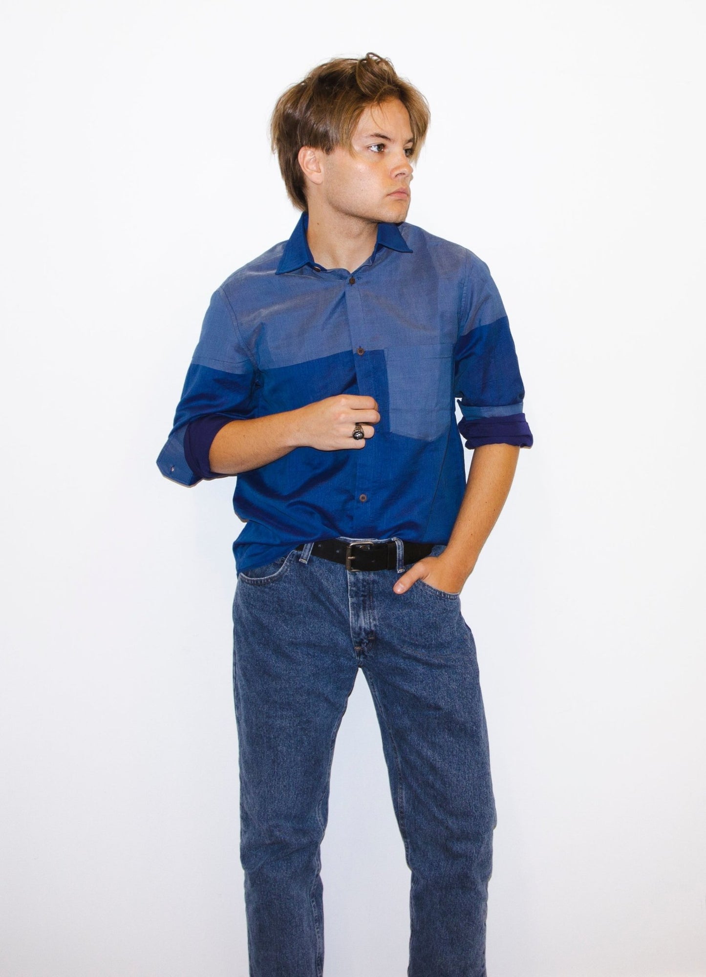 Indigo Color Block Button Down - CHYATEE