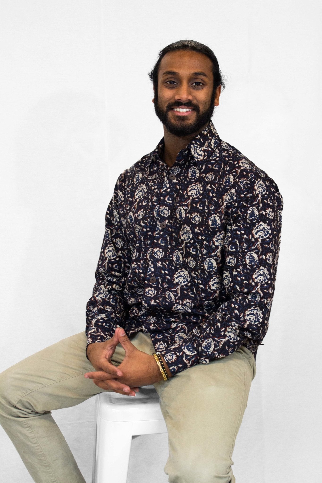 Midnight Floral Block Print Button Down - CHYATEE
