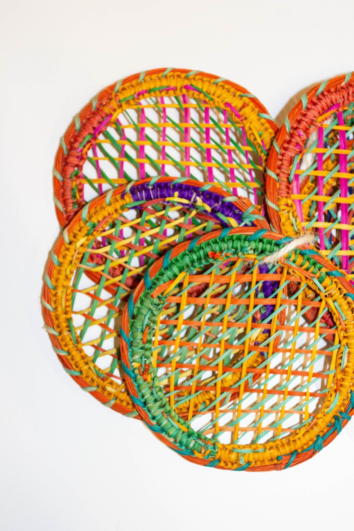 Multi-Colored Round Rattan Coasters - CHYATEE